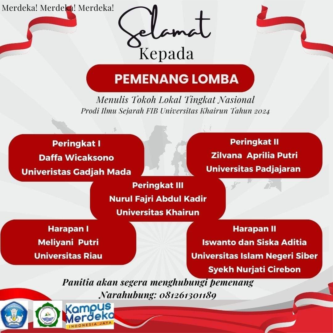 Prodi Ilmu Sejarah Unkhair Umumkan Pemenang Lomba Penulisan Tokoh Lokal Tingkat Nasional