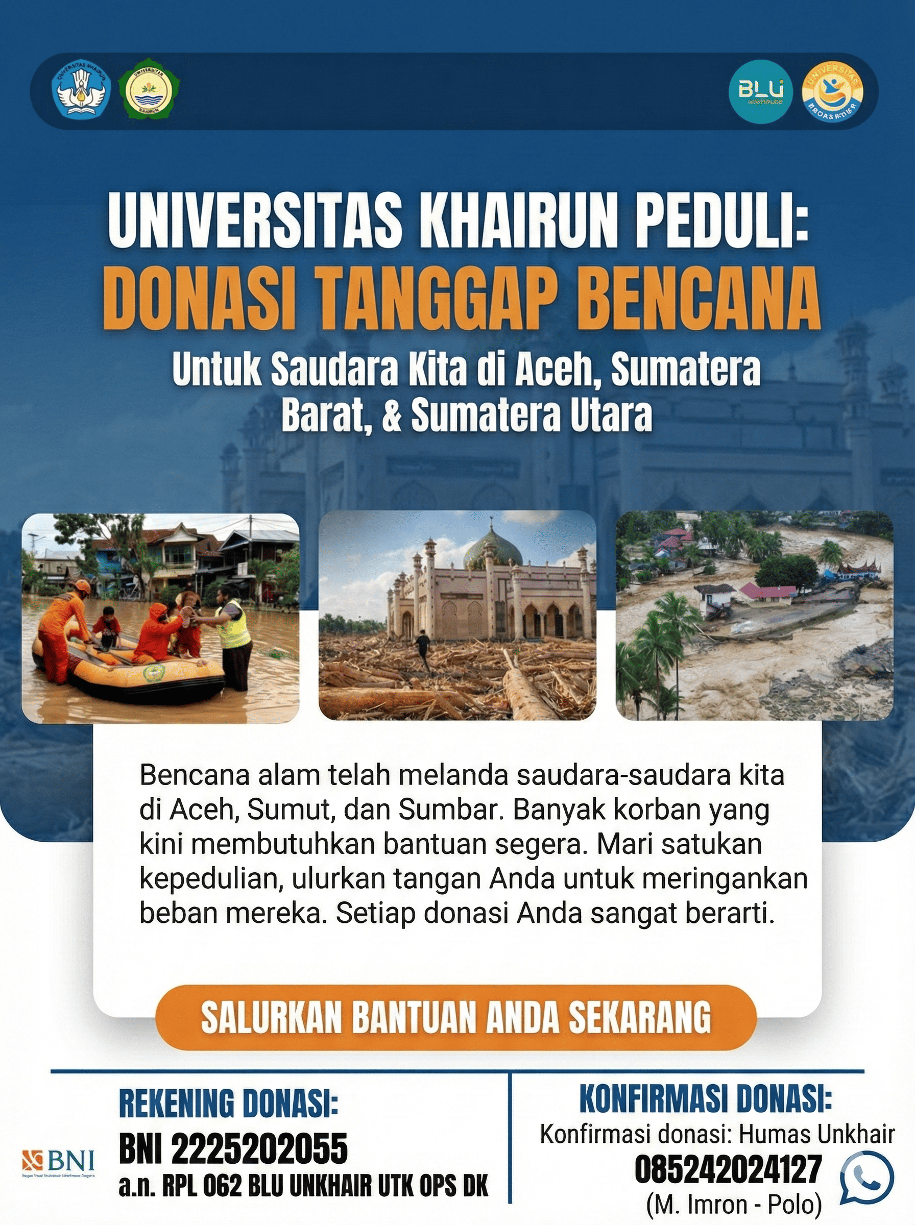 Peduli Bencana Aceh dan Sumatra, Unkhair Buka Donasi Kemanusiaan